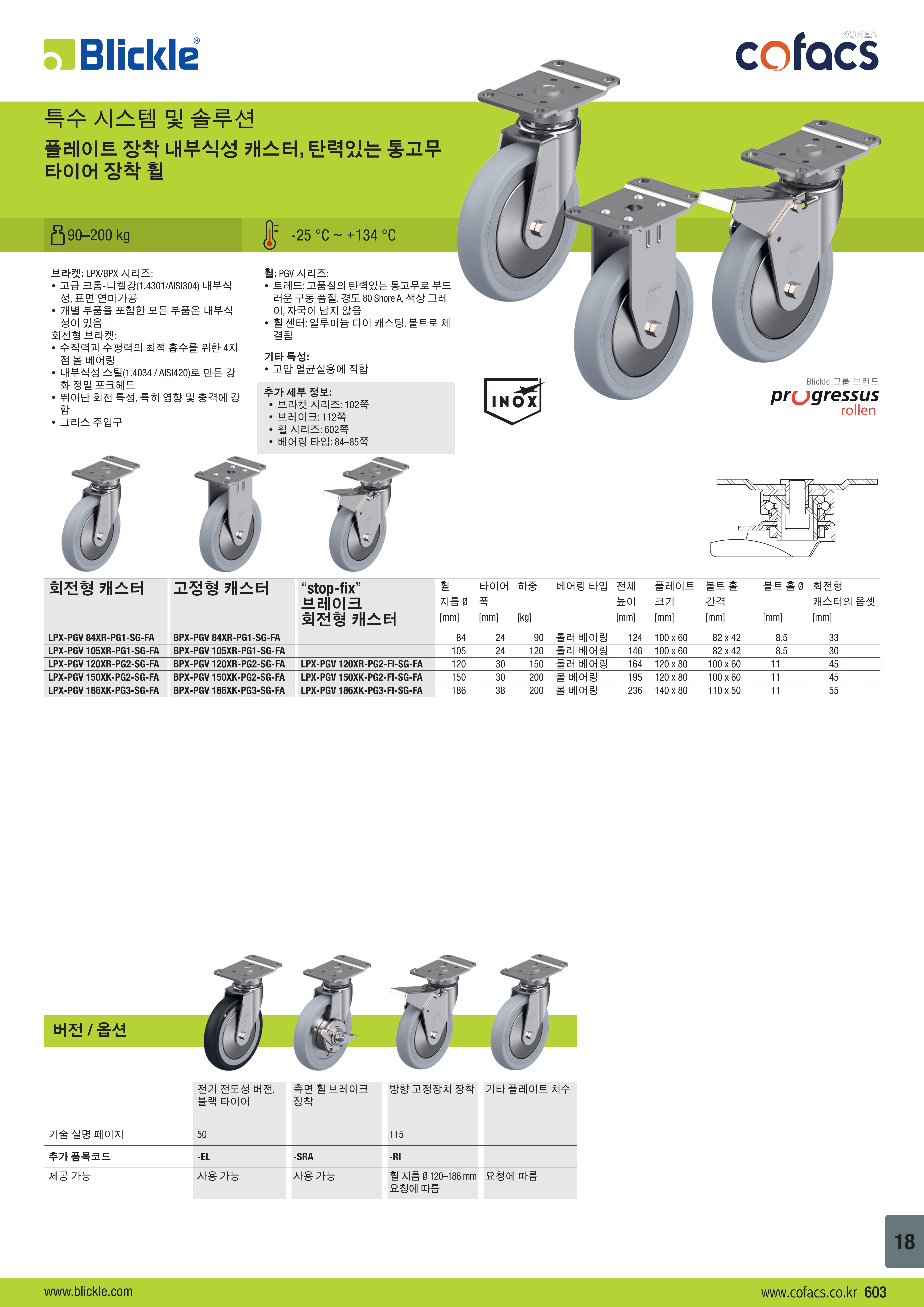 플레이트 장착 내부식성 캐스터, 탄력있는 통고무  타이어 장착 휠
